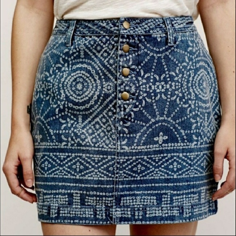 Free People Button Front Denim Mini Skirt